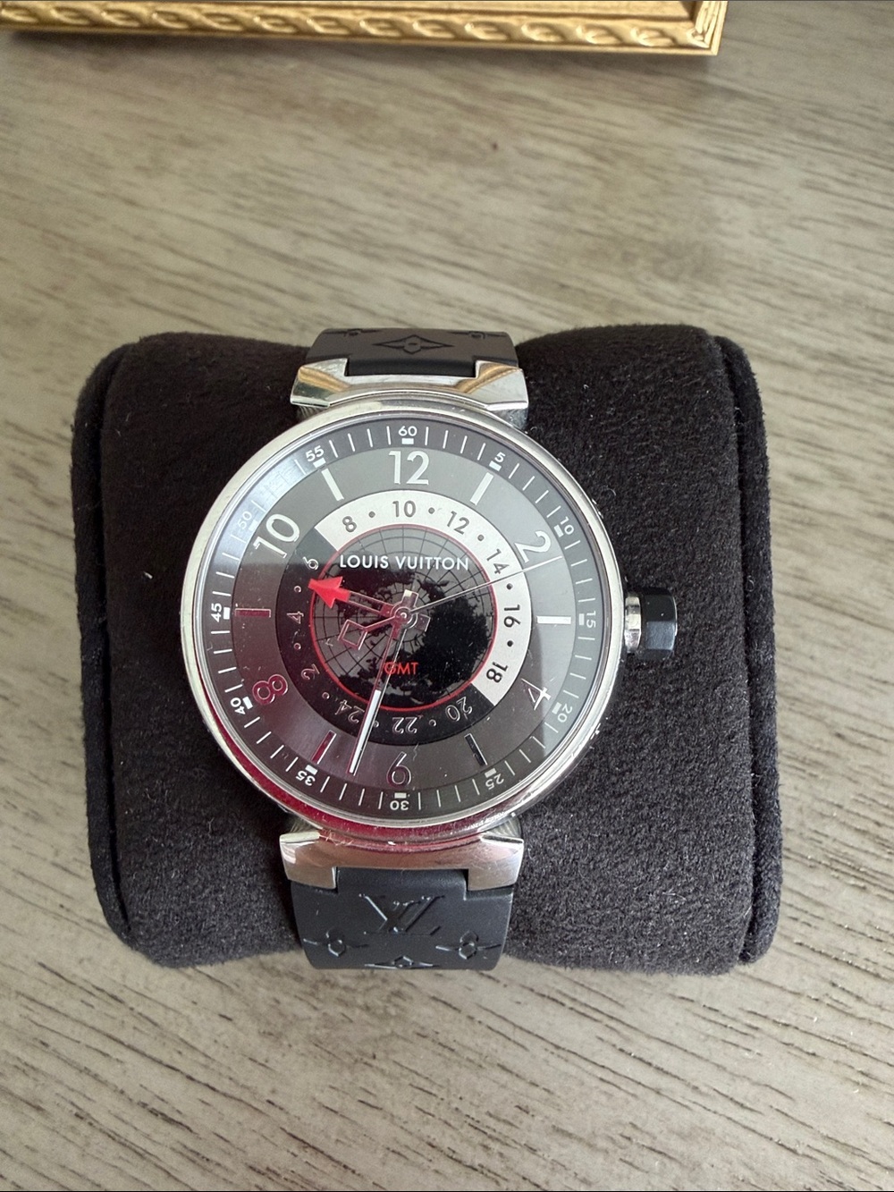 Louis Vuitton Men’s Black and Silver GMT Watch NEW NEVER USED